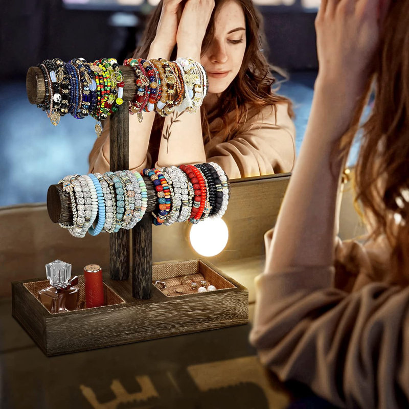 Support à bijoux en bois à 2 niveaux