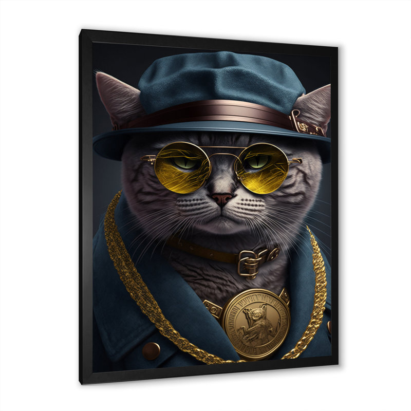 «Mafia Cat I», impression sur toile, H 44 po x l 34 po x P 1,5 po, Impression noire sur toile encadrée