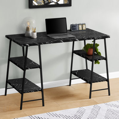 Modern Industrial Computer Desk With Storage Shelves, Ideal For Small Home Offices And Efficient Workspaces