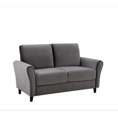 Patricia Curved Arm Loveseat Sofa, Mid-Century Modern Upholstered 2-Seater Couch with Solid Wood Frame, Compact Curved Arm Sofa for Living Room & Apartment