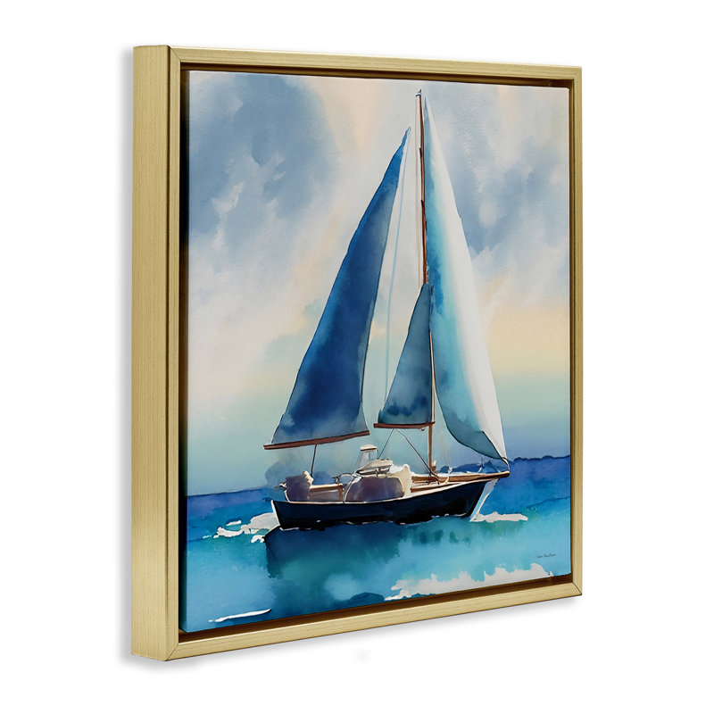 Art mural sur toile flottant de style aquarelle par Yass Naffas Designs, Cadre flottant métallique doré, H 18 po x l 18 po