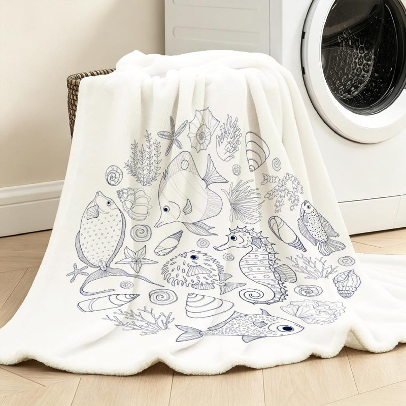 Jeté en flanelle bleue ultra douce, imprimé rectangle Perfect Circle Sea, Throw 50" x 60"