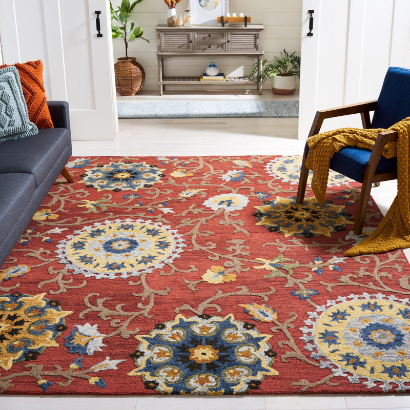 Ferrera Floral Handmade Tufted Wool Area Rug, Round 4'