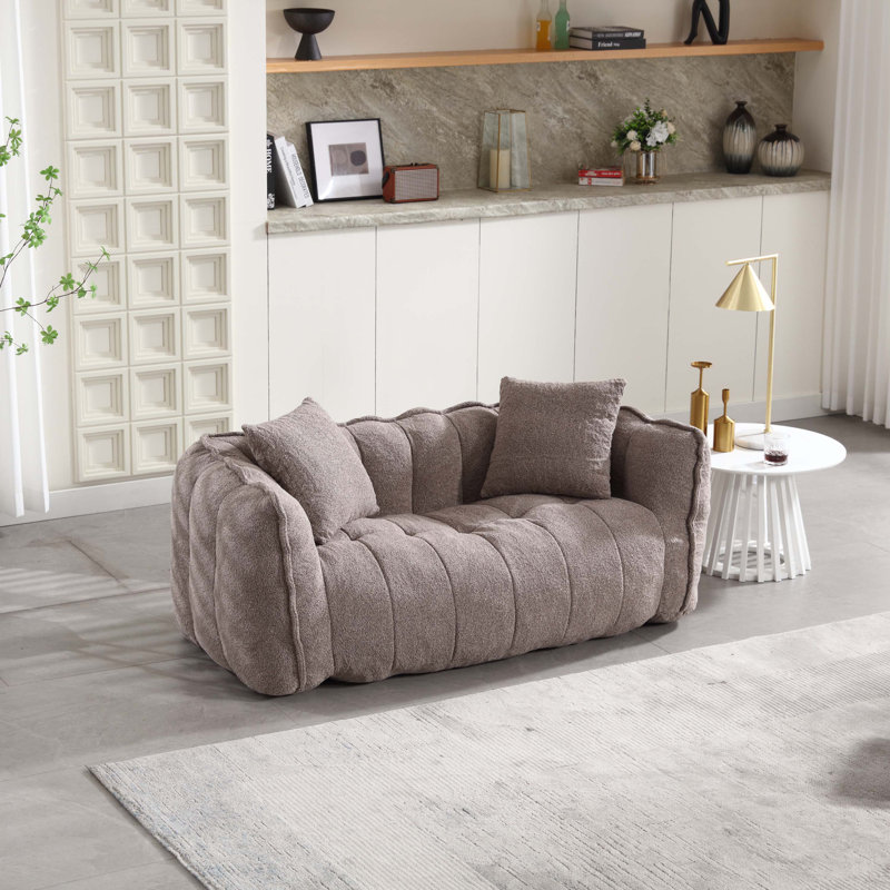  Bean Bag Sofa Large Bean Bag Chair Tufted Loveseat, Brown Chenille