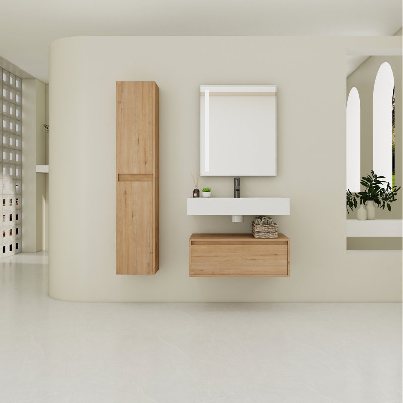 Armoire de salle de bain de 30 pouces avec lavabo en résine et unités latérales pour comptoir d'évier - Économie d'espace moderne