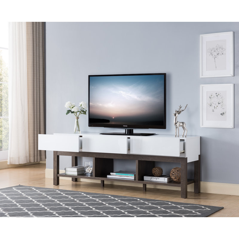 Meuble télé pour téléviseur de 60 po ou moins Ingedore, Blanc / chêne noyer
