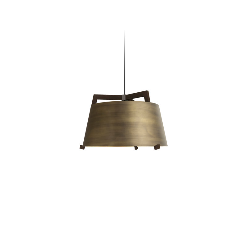 Ignis Pendant, 11.5" H x 17" W, Dark Stained Walnut/Distressed Brass, 3500K LED w/ Diffuser - Rigid