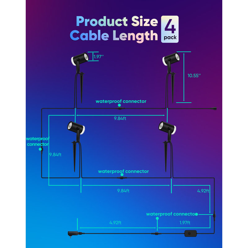 Ensemble de 4 projecteurs intelligents pour paysage / télécommande / commande vocale