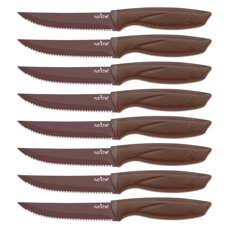 NutriChef 8-Piece Brown Stainless Steel Steak Knife Set