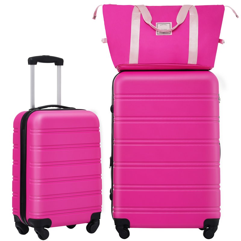 Valise Hardshell 2 pièces + valise à roulettes avec verrou TSA léger 20 po + 28 po, Pink