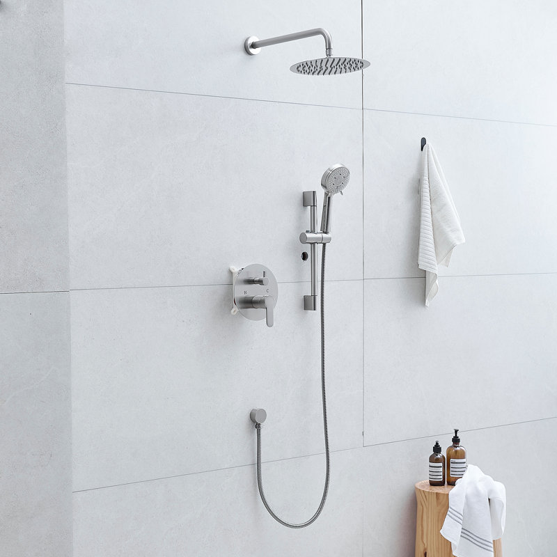 Topcraft Wall Mounted Rain Shower Faucet System, Brushed Nickel