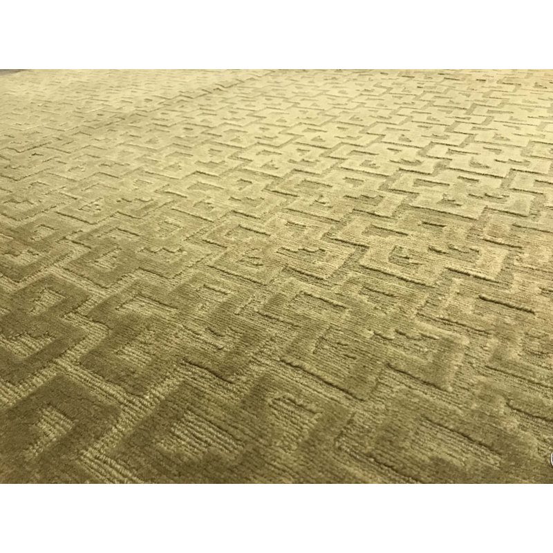 Tibetan Wool Geometric Area Rug in Green