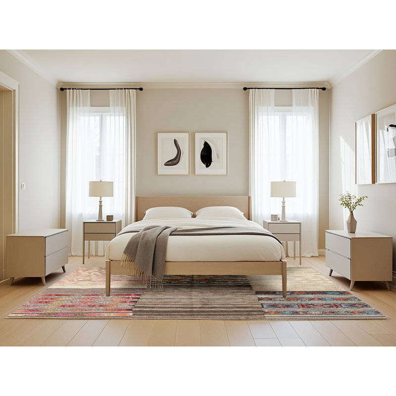 Beige contemporain/Tapis décoratif gris, Rectangle 5 pi x 8 pi