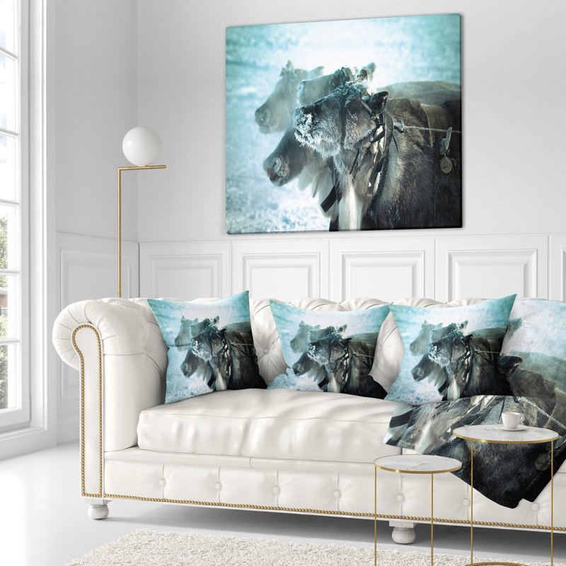 Museau renne dans le givre - oreiller imprimé animal, 16 po x 1 po, Coussin décoratif