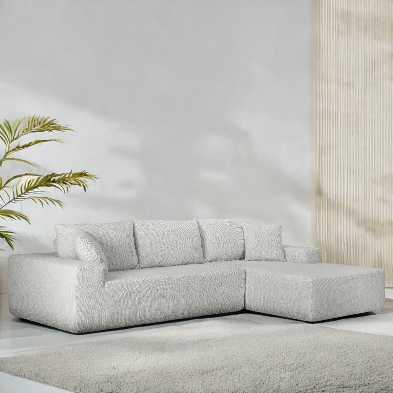Canapé modulaire en mousse à mémoire de forme avec méridienne Ramiro Bonless, Orienté à droite, Polyester blanc