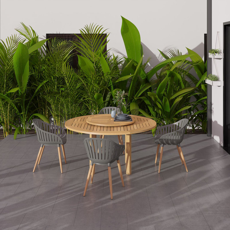 Anautica 4 - Person Wood Patio Dining Set with Round Table