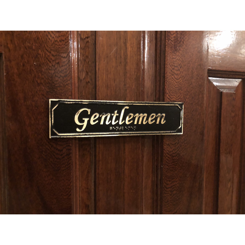 Enseigne de porte en laiton avec braille gentlemen’s, Laiton antique noir