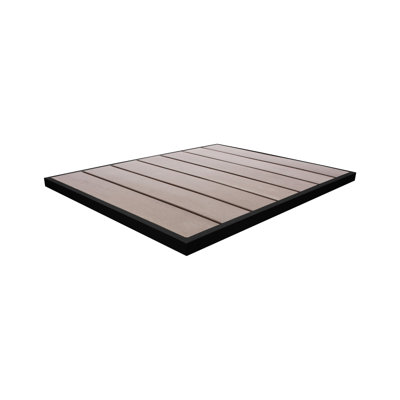Plateau de table en teck synthétique gris 24 x 30 Seaside - Cadre en aluminium thermolaqué noir - Trou de parasol en option