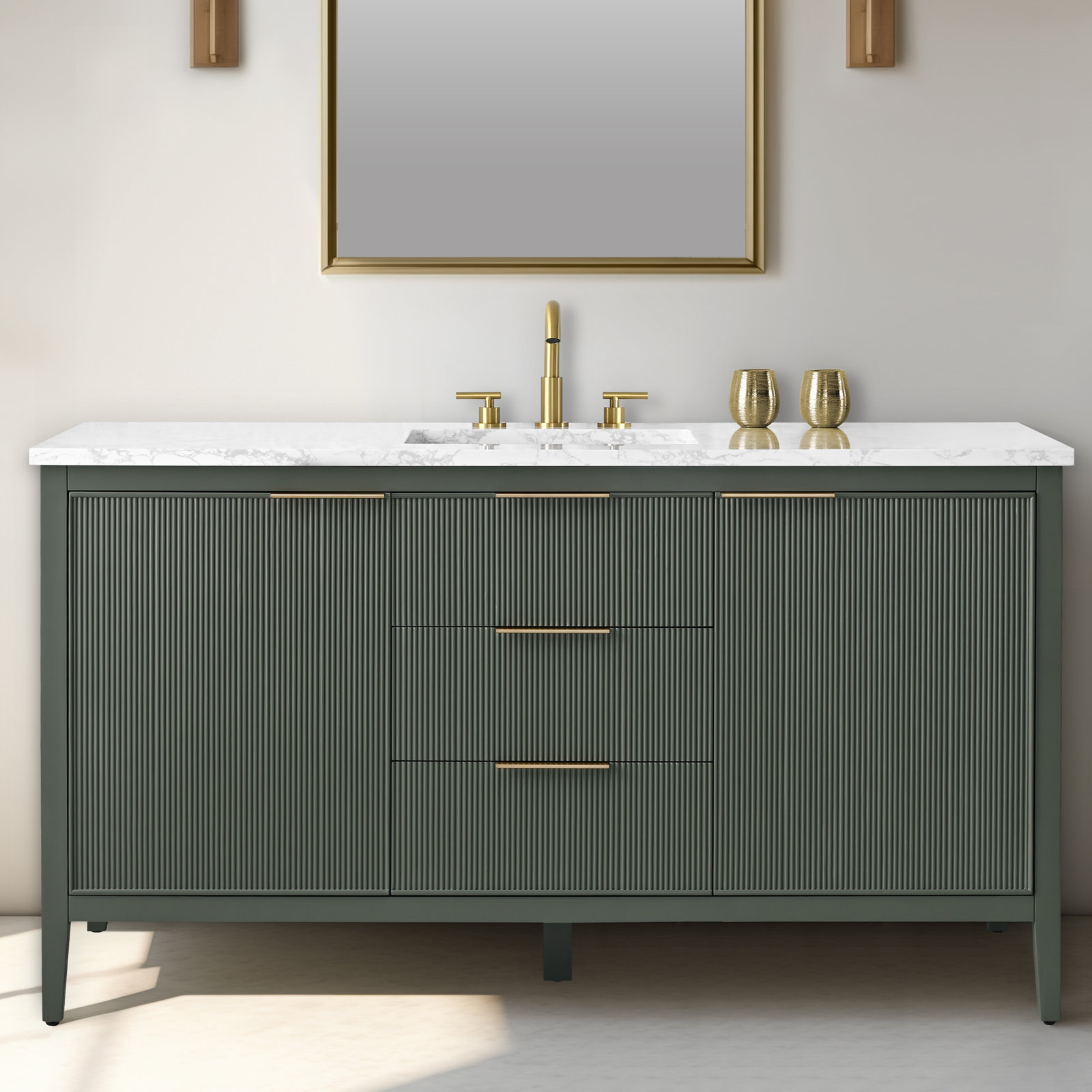 Bilroy 60" Pine Single Bathroom Vanity, Vintage Green/Brushed Bronze