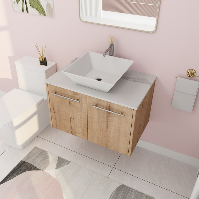 Meuble-lavabo mural simple 29,56 po avec plateau en céramique Marieme