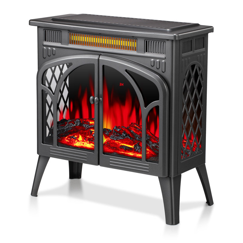  23.5''W 500W/1500W Electric Fireplace Stove With Remote Control, Gray