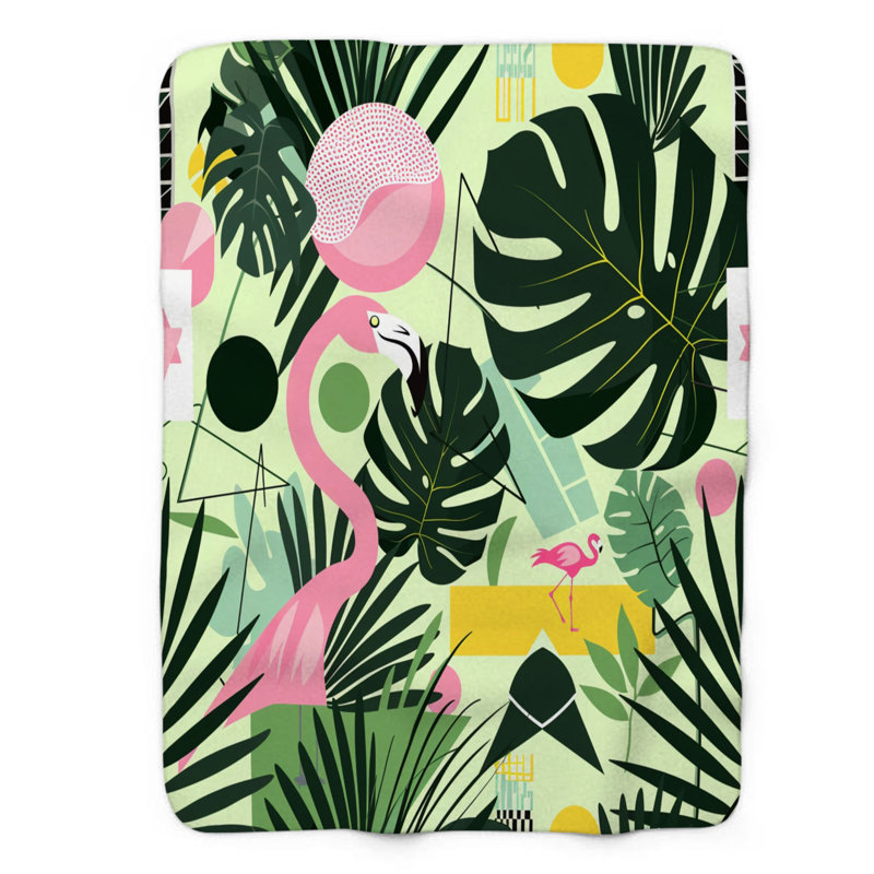 Palmier Flamingo - couverture Sherpa de qualité supérieure 1 pièce WB_FL_100624_0155, L 60 po x L 80 po