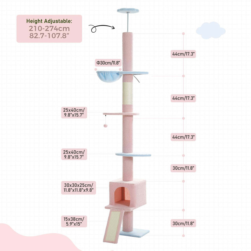 Adjustable Height Pink and Blue 5-Tier Cat Tree Tower