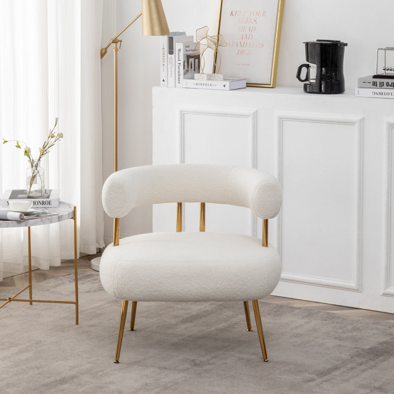 Fauteuil capitonné de 28,8 po Maybrie, Boucle blanc, Doré