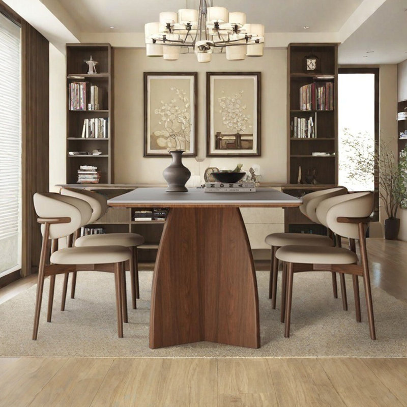 Minimalist high-end rectangular dining table set, 29.5"H x 70.8"L x 35.4"W