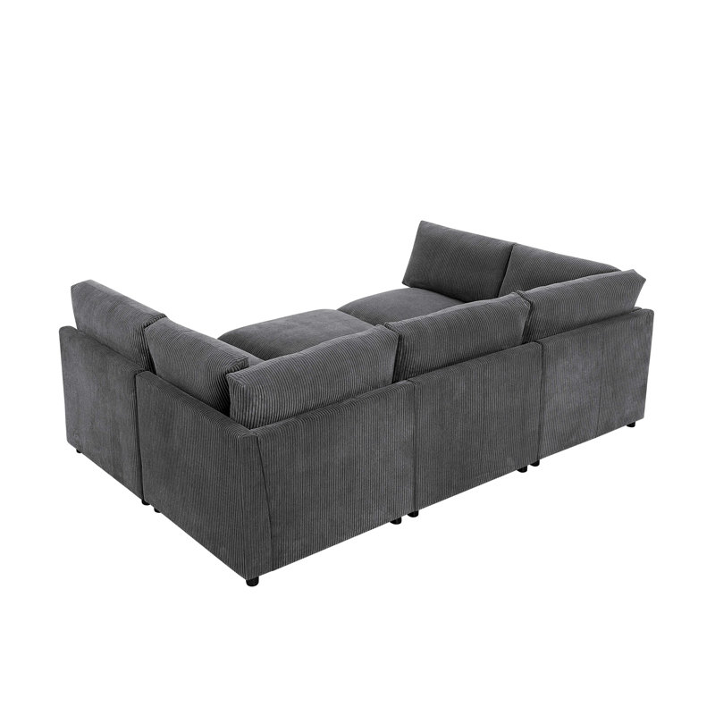 Canapé modulaire réversible en velours côtelé, 98" W, Dark Gray Corduroy