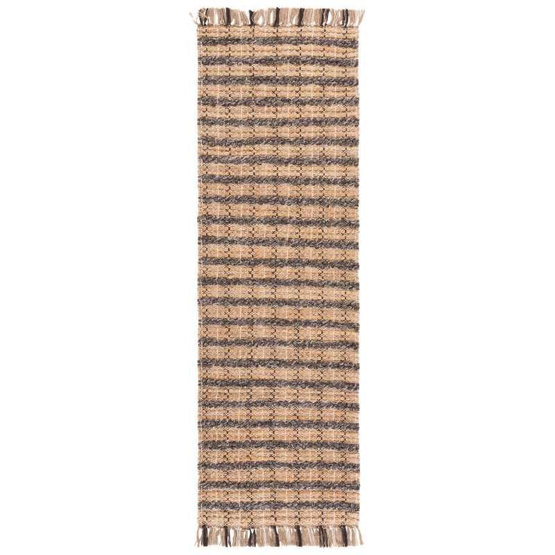 Brickton Hand Woven 0.85 Jute 0.15 Cotton Checkered Rug, Runner 2'3" x 8'