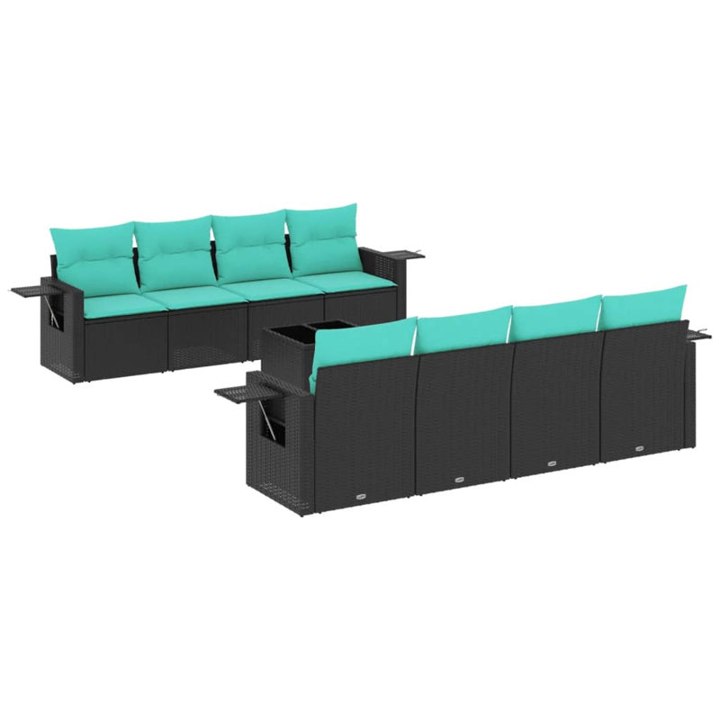  Ensemble de canapé de patio 9 pièces avec coussins en rotin de polyester noir