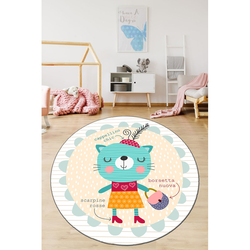 Premium Round Carpet, 63 Inches, 100% Polyester, 0.4 Inch Pile Height | Antibacterial, Non-Slip Underside, Machine Washable | Ideal for Living Room, Bedroom, and Playroom | Soft, Durable, Easy Care Design