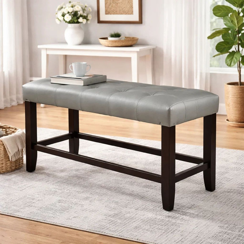 Kafader Faux Leather Upholstered Bench, Silver