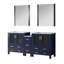 Meuble-lavabo double bleu marine 72 po X P 18,25 po D, avec armoire latérale et plateau en céramique blanche-117984863