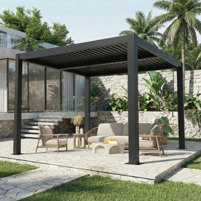 Erommy Louvered Pergola with Adjustable Waterproof Roof, Aluminum Outdoor Gazebo for Patio, Deck & Hot Tub