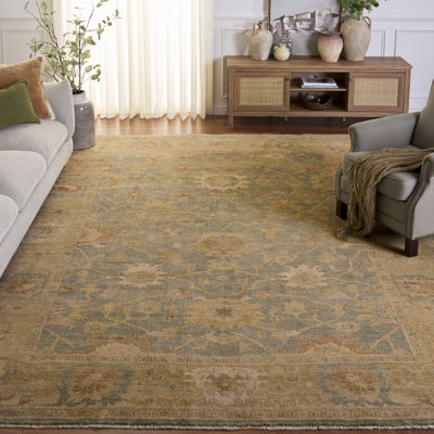 Oushak Oriental Hand Knotted Wool Dark Green/Brown Area Rug