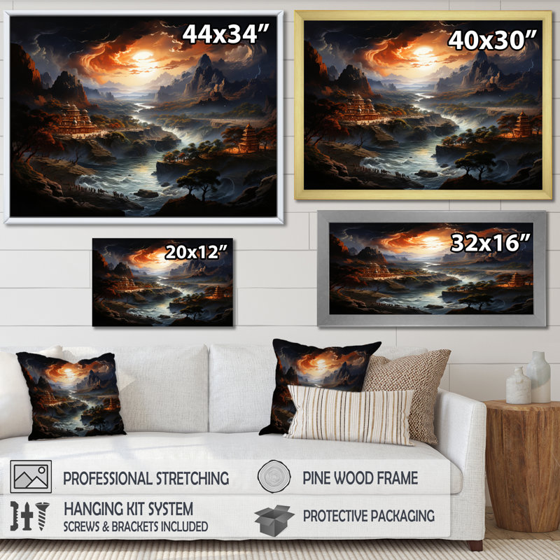 Hinduisim Art Ramayanas Epic - Spiritual Canvas Art Print, H 12 po x l 20 po x P 1 po, Cadre photo noir