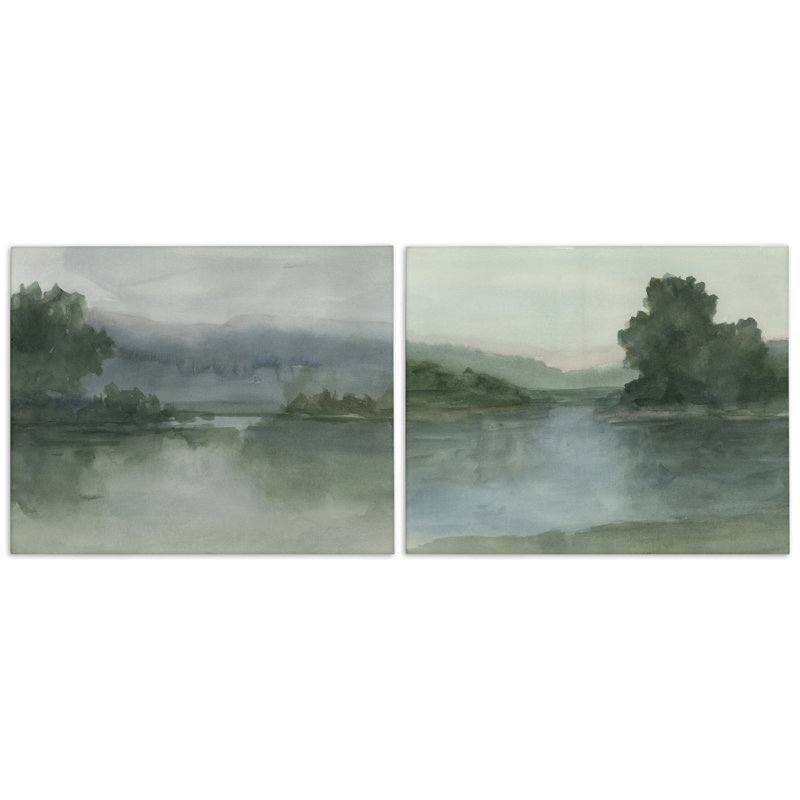«Misty Twilight Lake View», ensemble de 2 toiles d'art mural, design par Ethan Harper, H 16 po x l 40 po