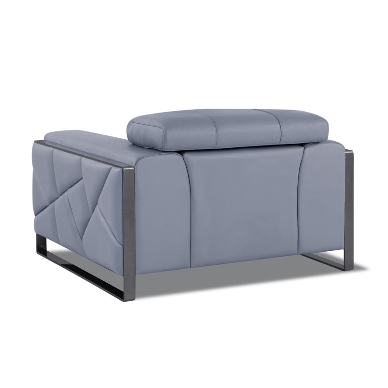 Fauteuil de coin en cuir Tyrena, Gris, Cuir bleu clair Tyrena