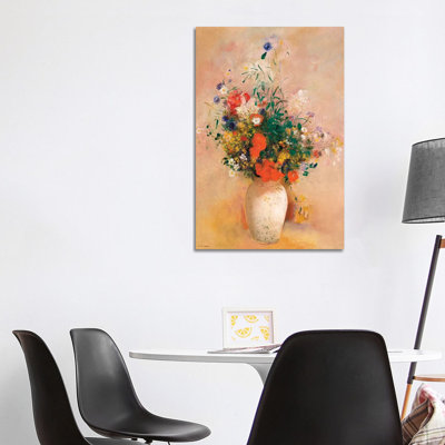 Vase of Flowers (Pink Background) by Odilon Redon - 1 Piece Wrapped Canvas Painting