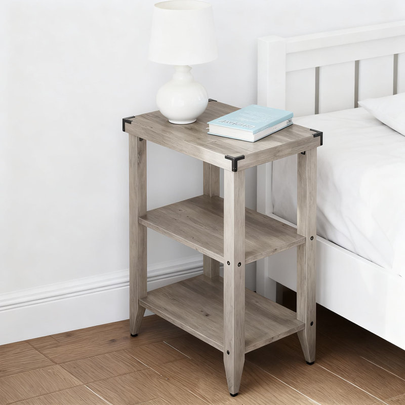 Table de bout Farmhouse avec tablette de rangement, table d'appoint rustique étroite pour les petits espaces, table de chevet grise pour le salon et la chambre à coucher