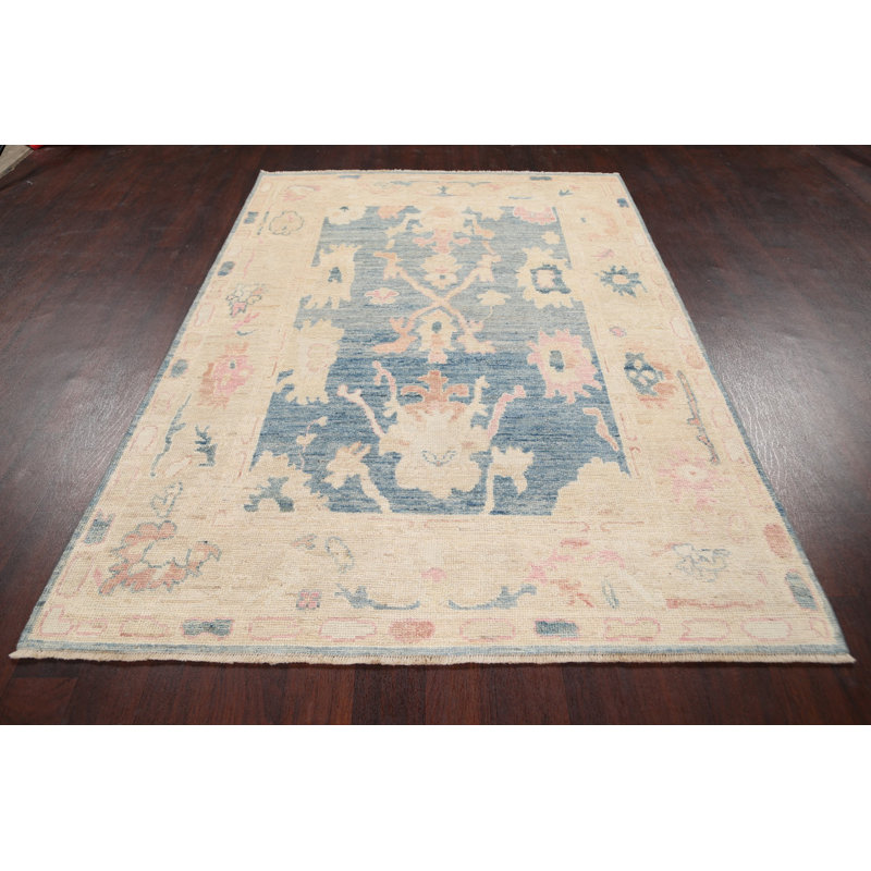 Tapis décoratif en laine noué à la main de conception unique 5 pi 1 po x 7 pi 6 po Oushak New Age