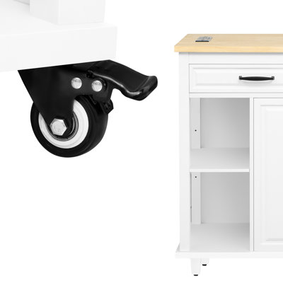 47.2" Kitchen Island With 13.8" Back Extendable Table, Rubber Wood Veneer, Internal Storage, Power Provision Supply