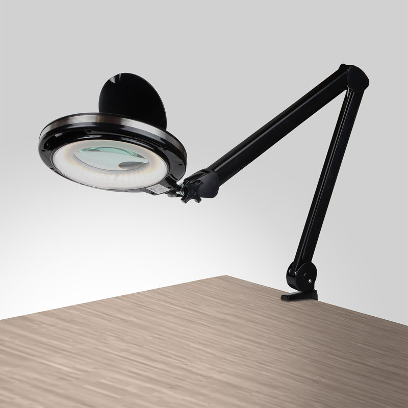 Lightview Pro 33 in. Adjustable Swing Arm Integrated 2.25X Magnifying Dimmable LED Desk Clamp Lamp, Black