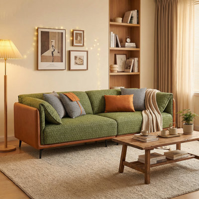 Modern Upholstered Sofa with Foam Cushions and Wood Frame, Green Fabric Living Room Sofa,3-Seat