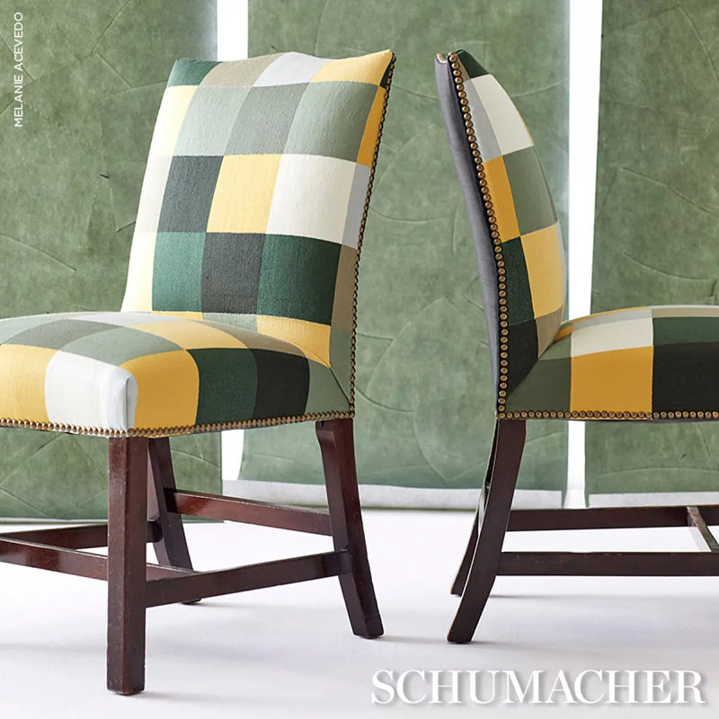 Schumacher x David Kaihoi Embroidered Tile Fabric, Green