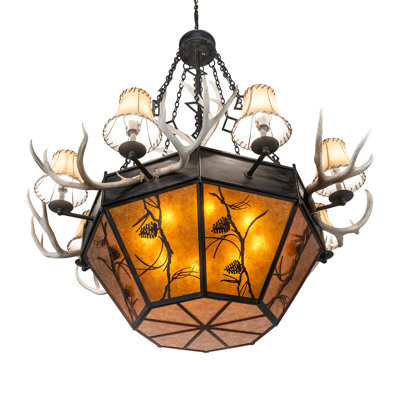 Lustre empire unique et remarquable à 16 lumières avec accents de bois Whispering Pines