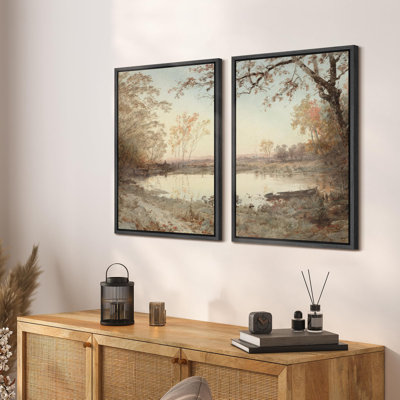 Rustic Countryside " Autumn Whispers Nature Landscape Pictures Vintage Art Rustic Living Room Decor Bedroom Decor " 2 - Pieces