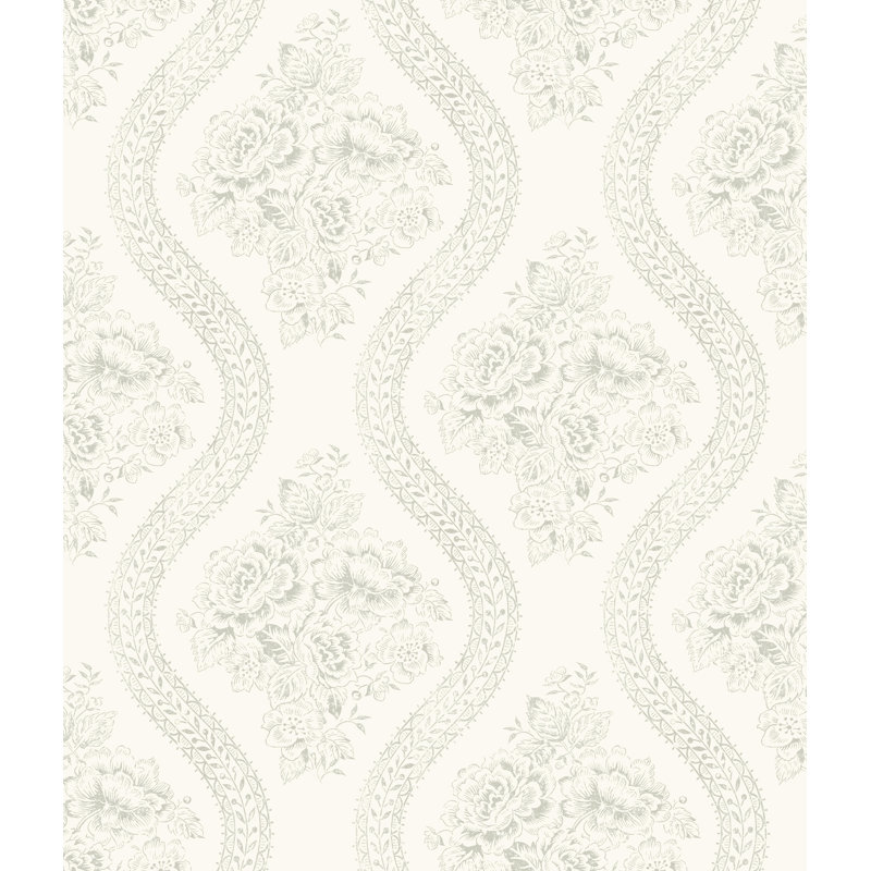 Papier peint couvre-lit floral, Gris / Blanc cassé